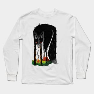 Black Wolf and Campfire in the Dark Long Sleeve T-Shirt
